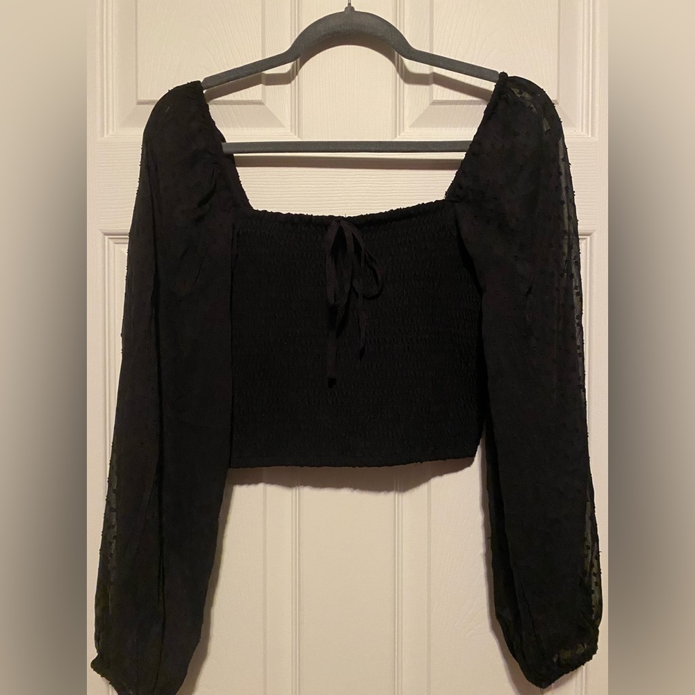 Black crop top with lace sleeves
